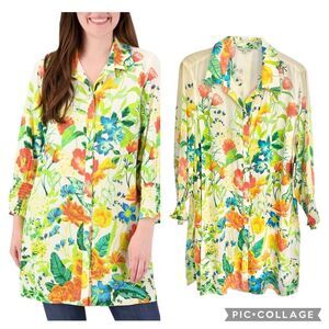 John Mark Floral Satin Dress Shirt/ Tunic Long Sleeve Size L NWT
